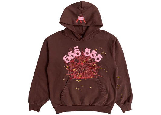 SP5DER 555 WEB BROWN HOODIE